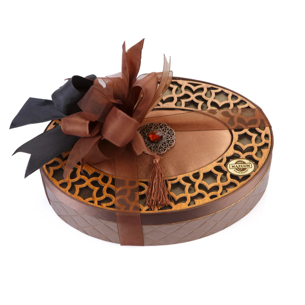 Ahşap Desenli Kadife ve Deri Kutu Çikolata (Oval-Kahverengi)