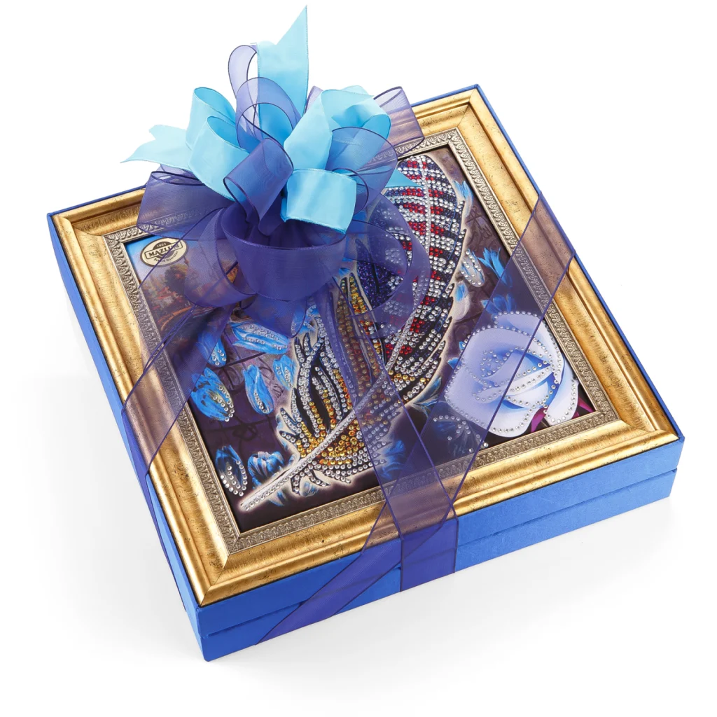 Table Series Gem-Studded Velvet Large Box of Chocolates (Rose and Feather)